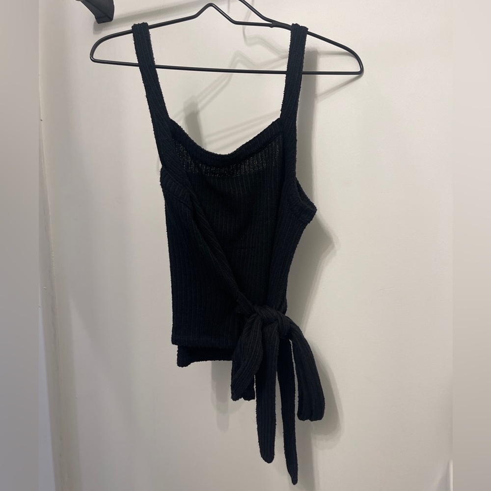Black knit top with cute tie bow detail